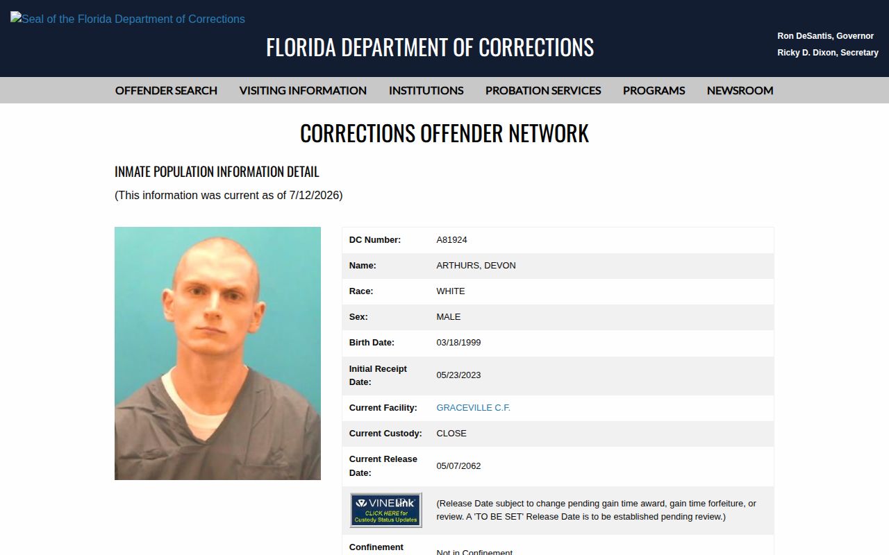 FDC current inmate record used for St. Lucie County projected release date lookup