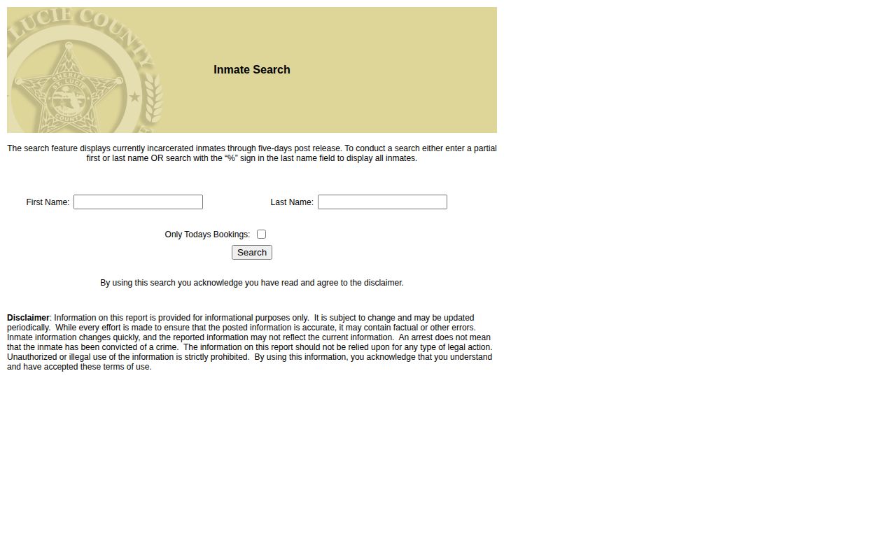St. Lucie County inmate search notice supporting 72-hour release review