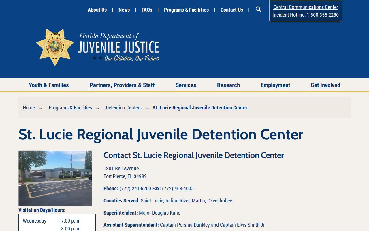 St. Lucie Regional Juvenile Detention Center release contact source